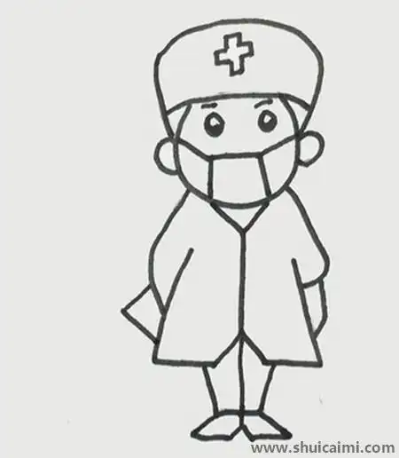 戴口罩的医生简笔画步骤 - 水彩迷