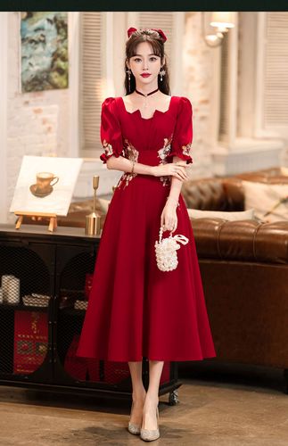 敬酒服新娘2022年夏季新款修身显瘦订婚结婚礼服裙中式回门连衣裙