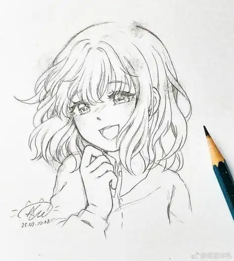 卡通少女素描简笔画