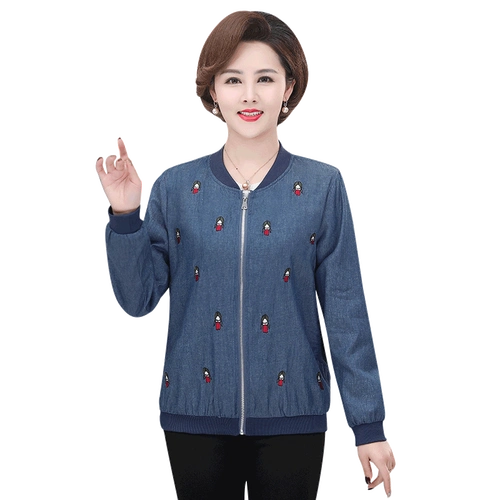 妈妈春装牛仔夹克中年女40岁洋气休闲长袖上衣中老年女装春秋外套