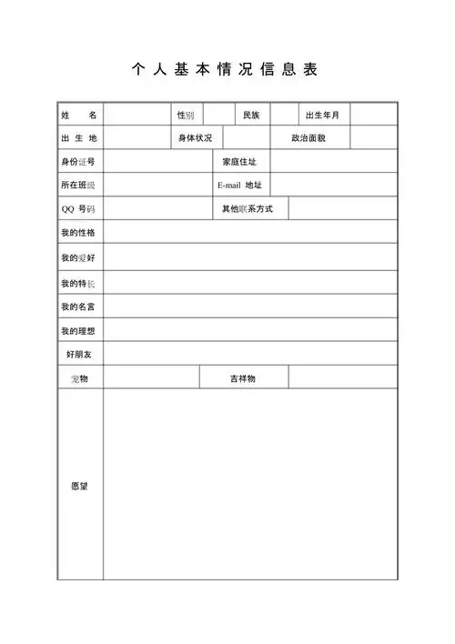 学生成长档案个人基本情况信息表共2页