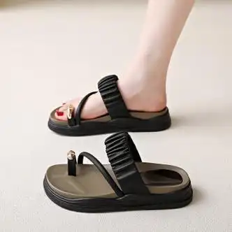 森恒羊品牌凉鞋女夏外穿时尚罗马套指拖鞋2024新款法式仙女风度假沙滩