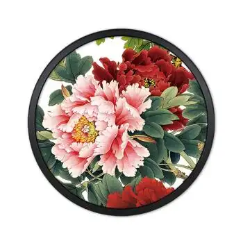 花开富贵新中式客厅装饰画牡丹花水墨画玄关挂画卧室书房圆形壁画 mh