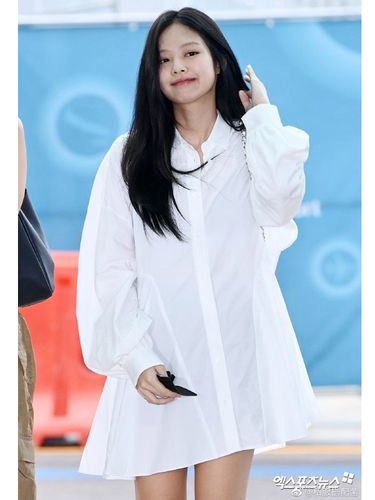 blackpink金智jennie同款衣服白色长袖衬衫连衣裙女减衬衫