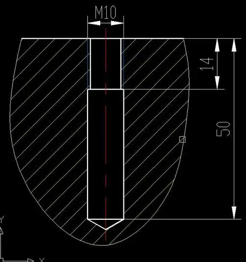 一个孔深50用m10的丝锥套螺纹深为14应该怎么标注