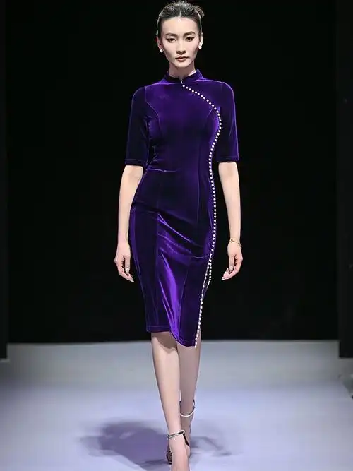 墨绿色丝绒旗袍2023年新款改良版年轻款时尚旗袍裙长款连衣裙女夏