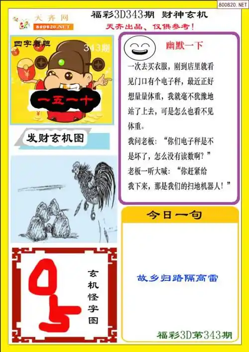 财神玄机2021343期今日3d图谜彩报版