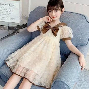 红中大童网纱蓬松裙 米白色>甜心百搭甜心舒适可爱女娃好看的裙装气质