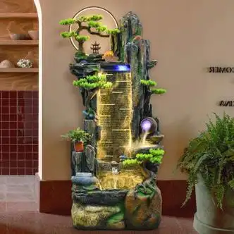 丽景缘假山流水喷泉客厅办公室落地水幕墙循环水庭外田园景观摆件