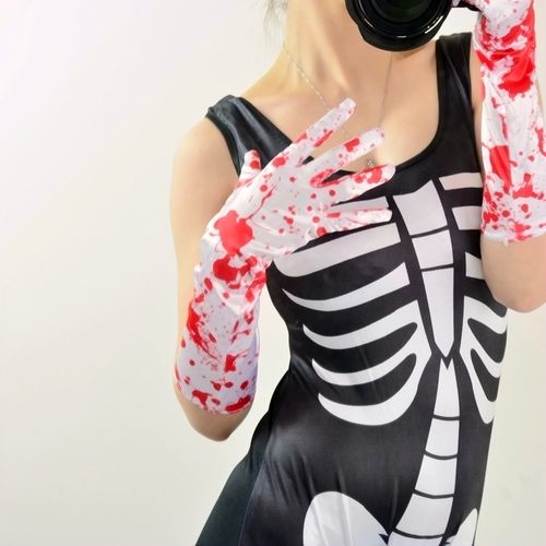 红色滴血手套cosplay白骷髅万圣节化妆舞会装扮道具密室逃脱恐怖