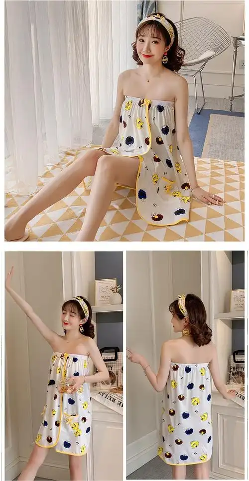 春睡衣裙少女性感抹胸韩版女士睡衣可爱浴巾睡裙少女家居服夏柠檬裙