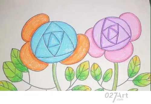 简单的玫瑰花蜡笔画教你怎样画美丽的花朵儿童蜡笔画图片大全