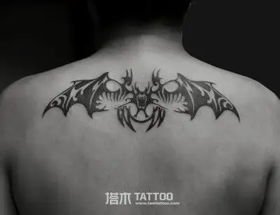 男士后背蝙蝠图腾纹身