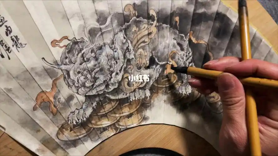 由龙作品貔貅扇面