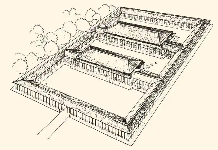 湖北黄陂盘龙城商方国宫殿遗址复原鸟瞰图