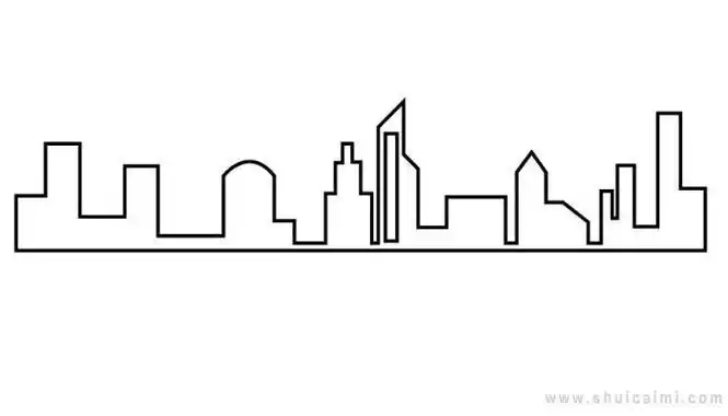 画步骤简笔画普通与摩天大楼大厦的城市高层都市风景风景的传染媒介