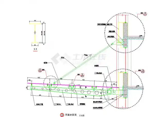 某地某玻璃雨棚施工图含详细节点大样cad图纸