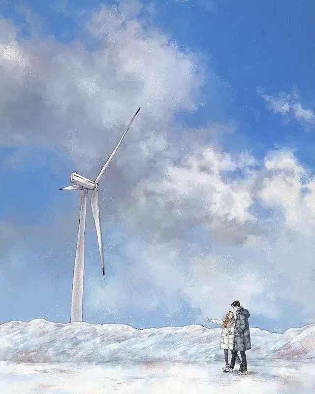 韩国手绘治愈系插画,很浪漫的情侣插画