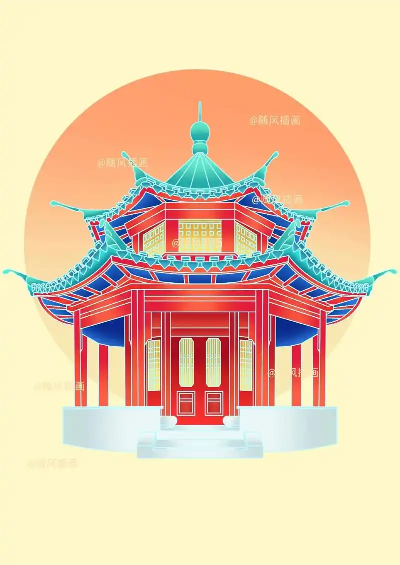 建筑国风插画插画分享插画打卡画画