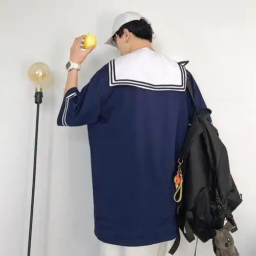 jk/dk制服短袖t恤男海军水手服套装小披肩班服团体高中毕业拍照纪念