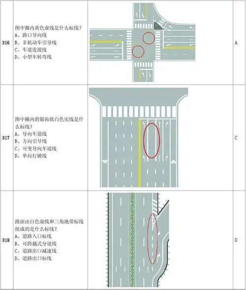 a,路口导向线 b,非机动车引导线 c,车道连接线 d,小型车转弯线 a 317