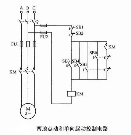 两地点动和单向启动控制电路