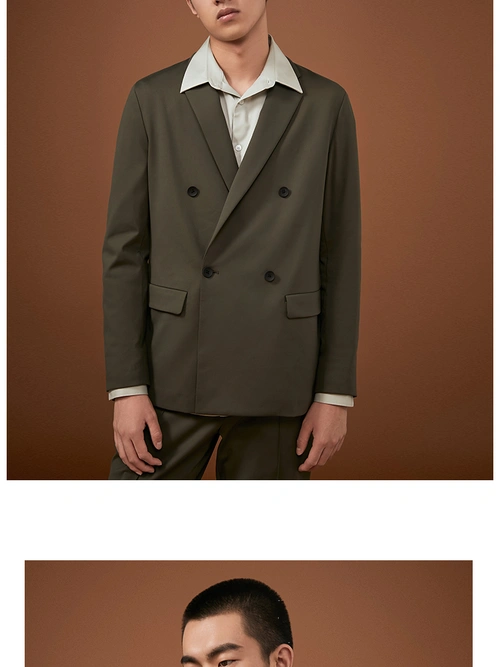 selected思莱德纯色双排扣商务西装外套男sig421472002草绿色190108a