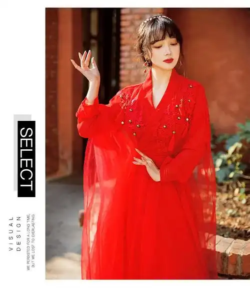 红色汉服女秋季中国风古装襦裙仙气古风套装改良连衣裙沙漠红裙