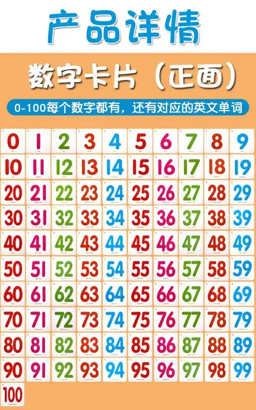 儿童数字卡片1到100幼儿园宝宝早教启蒙认数识数0100玩具认知卡塑料