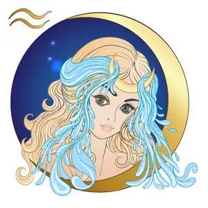 水瓶座.年轻漂亮的女孩,在形式的标志之一照片