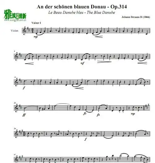 约翰斯特劳斯 蓝色多瑙河小提琴谱