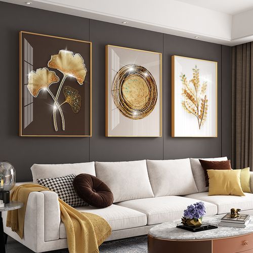 现代简约沙发背景墙装饰画客厅大气墙壁轻奢挂画高端晶瓷三联壁画