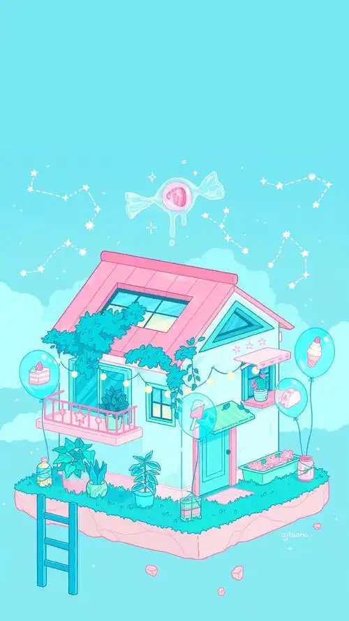 小清新蓝色梦幻插画手机壁纸 第一辑_可爱_手机壁纸下载_美桌网