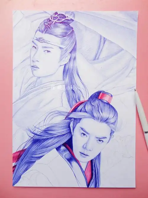 圆珠笔手绘《陈情令》肖战&王一博|纯艺术|绘画|陈晓jinhyo - 原创