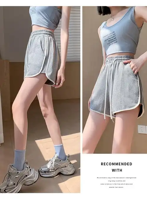 实拍运动短裤女夏季薄款宽松休闲显瘦阔腿遛弯睡裤外