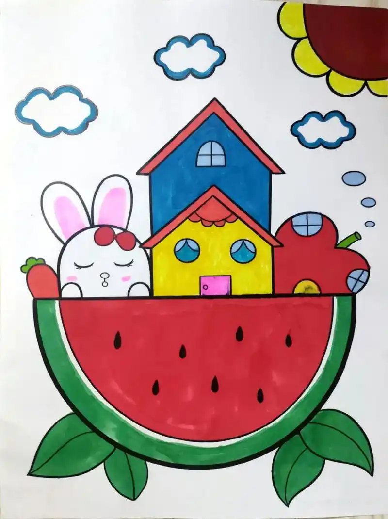 夏天主题幼儿简笔画#一起学画画 #创意美术 #一起学画画 # - 抖音