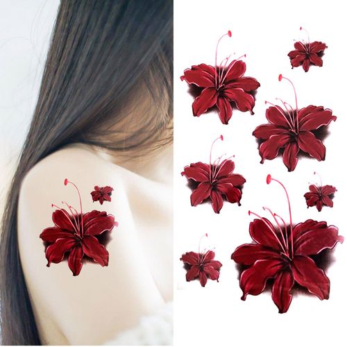 3d爆款性感唯美手绘立体彼岸花 防水持久纹身贴女款肩膀胸部遮疤
