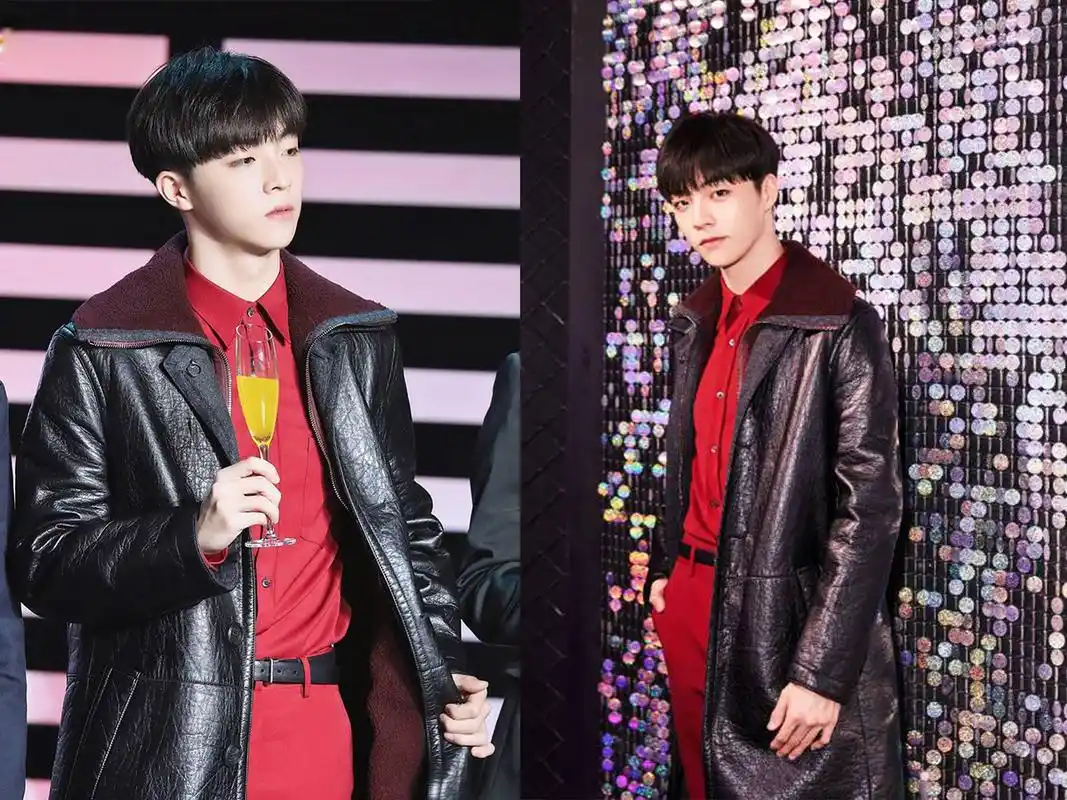 陈立农穿一身红撞上小鬼王琳凯套件皮大衣太酷了