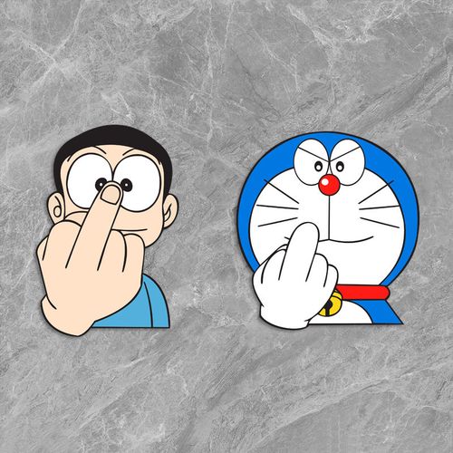 卡通车贴个性创意哆啦a梦搞笑划痕遮挡中指贴电动摩托汽车贴纸