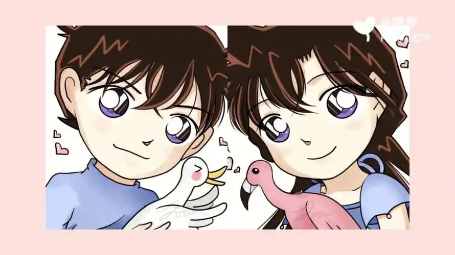 动漫情侣头像  #名侦探柯南  #名侦探柯南手绘  #工藤新一  #毛利兰