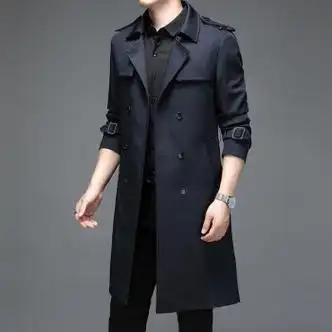 劲霸男士风衣中长款过膝春秋冬新款中青年爸爸休闲翻领开衫潮流外套时