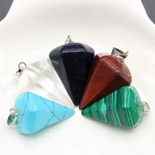 六角锥吊坠 灵摆切面水晶玛瑙六角锥形项链diy欧美流行饰品配件