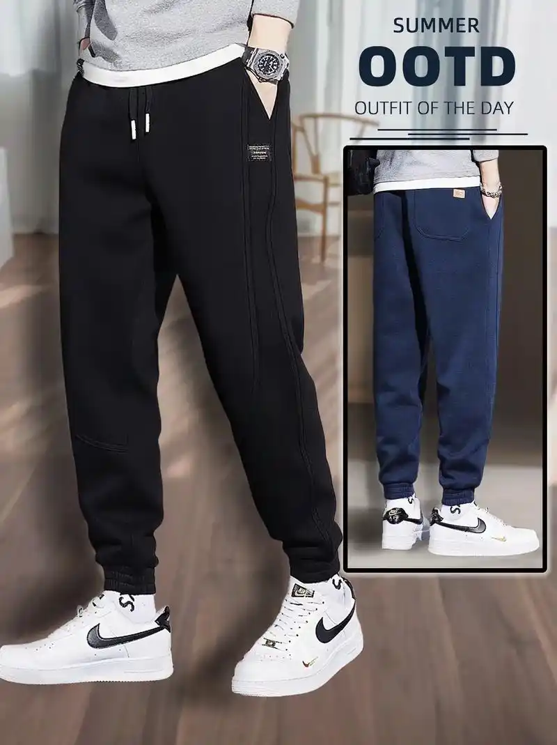 真维斯男士休闲裤秋冬季加绒加厚潮流束脚裤宽松舒适运动卫裤子男