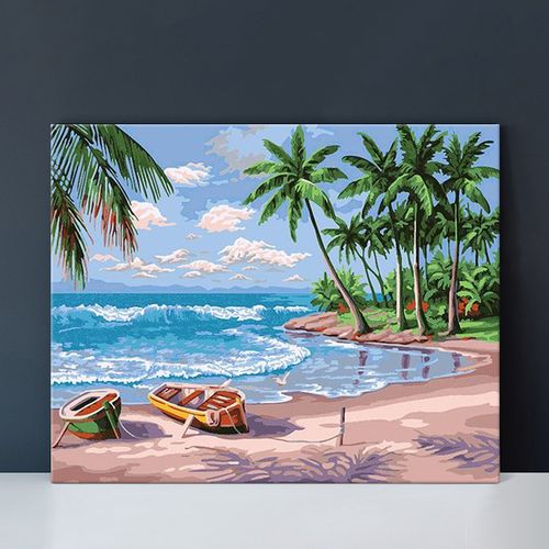 夏日海边唯美风景粉色沙滩 diy数字油彩画减压手工填色客厅装饰画