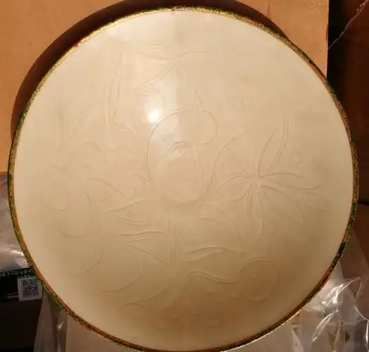 原创我的镇斋之宝11宋元定窑官字款白釉水鸟莲花纹大碗