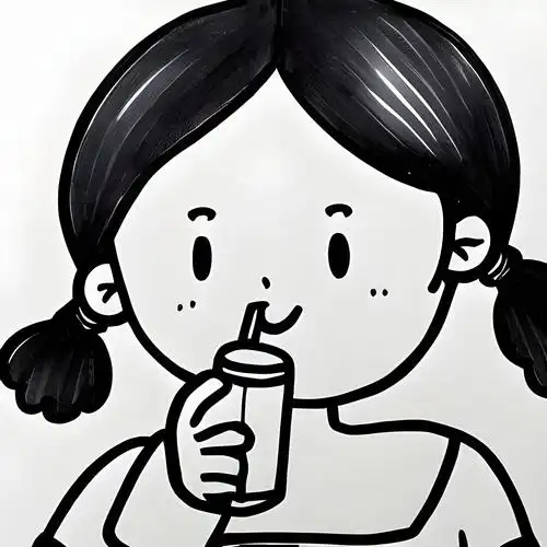女孩喝水简笔画图片