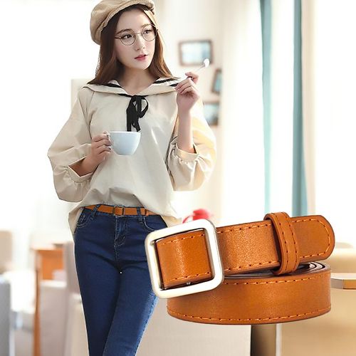 方扣皮带女学生牛仔裤皮高腰带日韩时尚潮流免打孔平滑自动扣