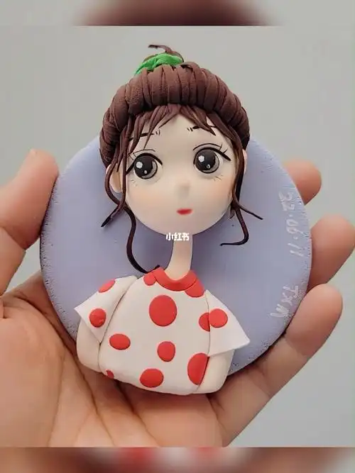超轻粘土冰箱贴可爱丸子头女孩制作过程分享