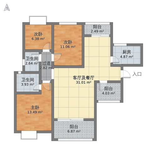 广东省清远市清城区 胜利雅苑3室2厅2卫 127m05-v2户型图 - 小区
