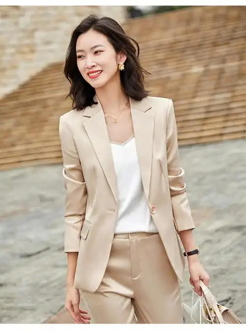 醋酸缎面气质休闲韩版垂感西服套装xz20153